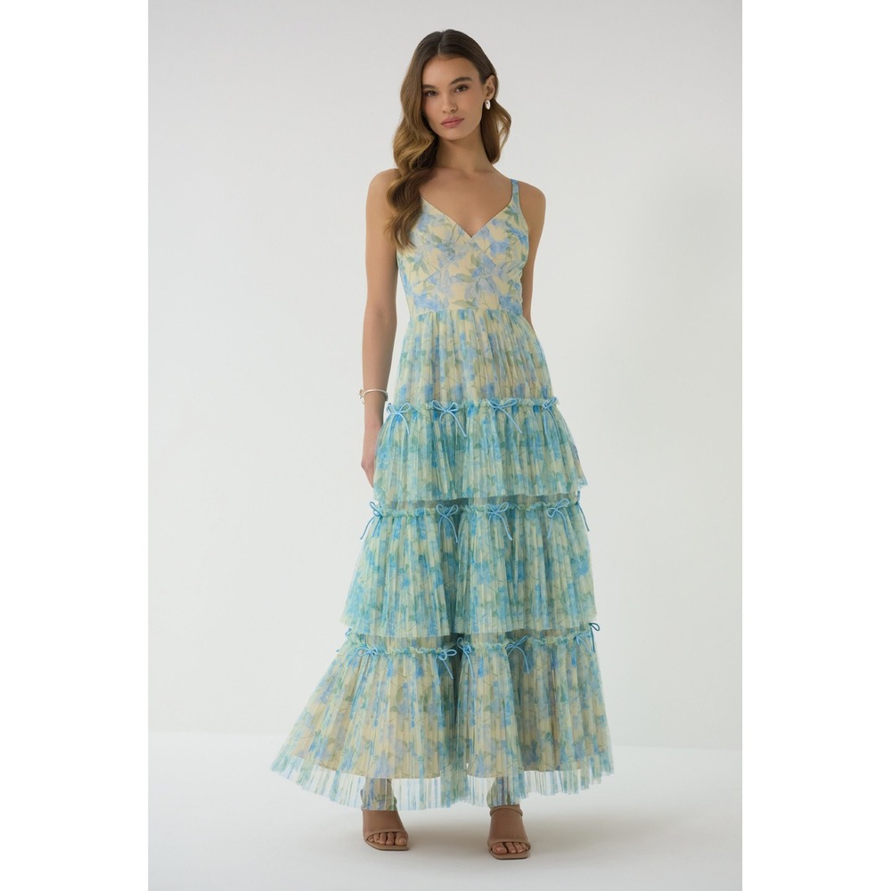 Hutch Madi Gown Watercolor Daffodil Tiered Tulle Maxi Dress NWT Size 2